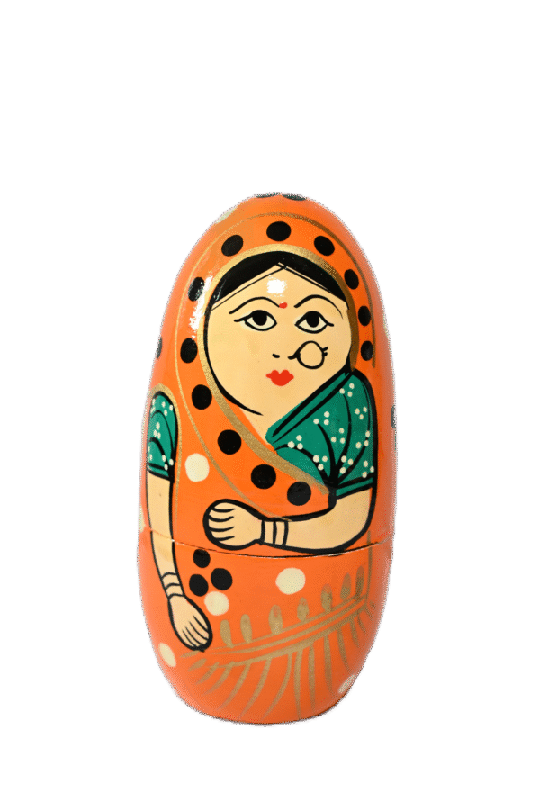 Handmade Indian Wooden Toys Nesting (Russian) Doll, Set of 5 Piece (Lady in Multi-Color Saree) Showpiece Figurine |  Home Decor | Gifts | Toys  - Image 3