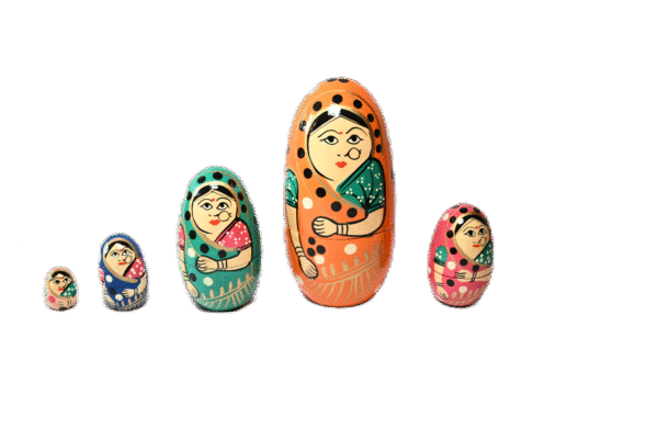 Handmade Indian Wooden Toys Nesting (Russian) Doll, Set of 5 Piece (Lady in Multi-Color Saree) Showpiece Figurine |  Home Decor | Gifts | Toys  - Image 5