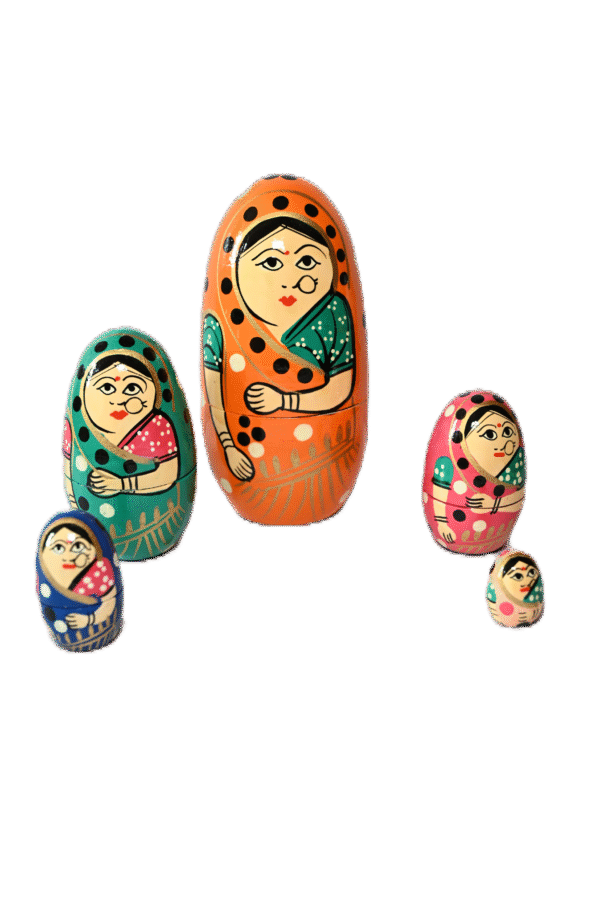 Handmade Indian Wooden Toys Nesting (Russian) Doll, Set of 5 Piece (Lady in Multi-Color Saree) Showpiece Figurine |  Home Decor | Gifts | Toys 