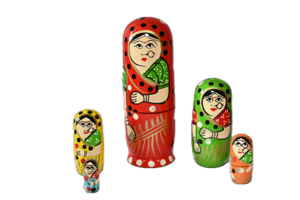 Handmade Indian Wooden Toys Nesting Doll, Handicraft Items for Home Decor- Set of 5 Piece (Lady in Multi-Color Saree) - Image 2