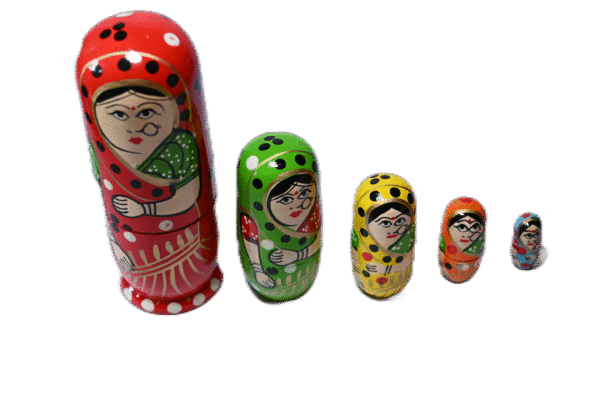 Handmade Indian Wooden Toys Nesting Doll, Handicraft Items for Home Decor- Set of 5 Piece (Lady in Multi-Color Saree) - Image 3