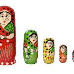 Handmade Indian Wooden Toys Nesting Doll, Handicraft Items for Home Decor- Set of 5 Piece (Lady in Multi-Color Saree)