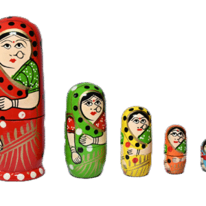 Handmade Indian Wooden Toys Nesting Doll, Handicraft Items for Home Decor- Set of 5 Piece (Lady in Multi-Color Saree)