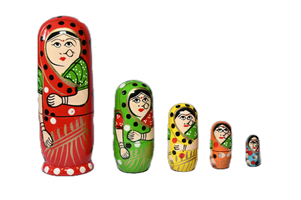 Handmade Indian Wooden Toys Nesting Doll, Handicraft Items for Home Decor- Set of 5 Piece (Lady in Multi-Color Saree)