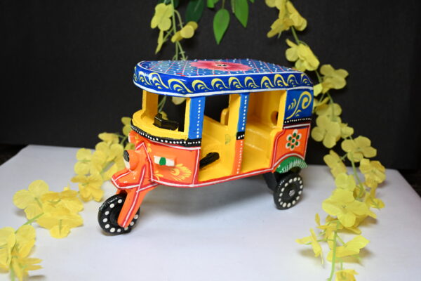 Auto Rickshaw Vehicle Wooden Toys Hand made & painted Push and Pull Toys for Kids | Showpiece Figurine |  Home Decor | Gifts - Image 3