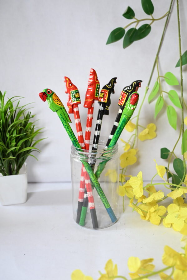 Wooden Pencil Set of 06 with Animal and Bird Faces Suitable for Kids Learning and Daily School Educational Activities |  Home Decor | Gifts | Toys  - Image 4