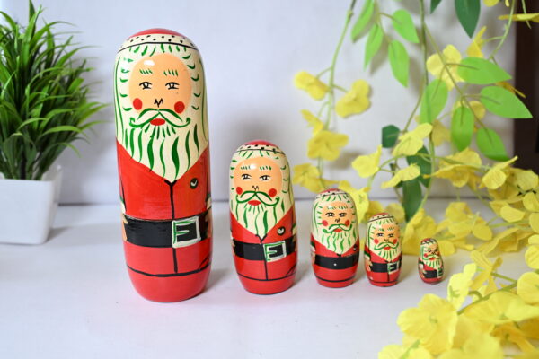 Handmade Indian Wooden Toys Nesting (Russian) Doll, Handicraft Items - Set of 5 Piece (Santa) for Showpiece Figurine |  Home Decor | Gifts | Toys - Image 5