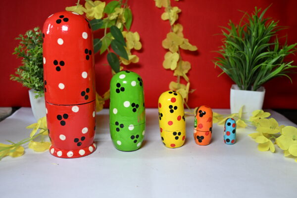 Handmade Indian Wooden Toys Nesting Doll, Handicraft Items for Home Decor- Set of 5 Piece (Lady in Multi-Color Saree) - Image 8