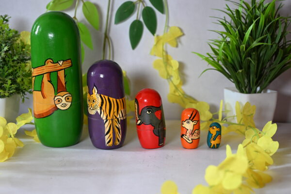 Handmade Wooden Toys Nesting (Russian) Doll Set of 5 Piece (Aminals in Multi-Color ) Showpiece Figurine |  Home Decor | Gifts | Toys - Image 5
