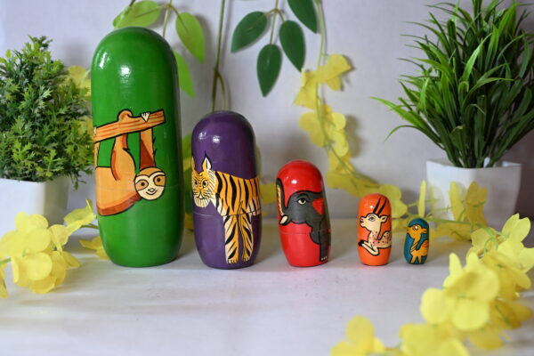 Handmade Wooden Toys Nesting (Russian) Doll Set of 5 Piece (Aminals in Multi-Color ) Showpiece Figurine |  Home Decor | Gifts | Toys - Image 6