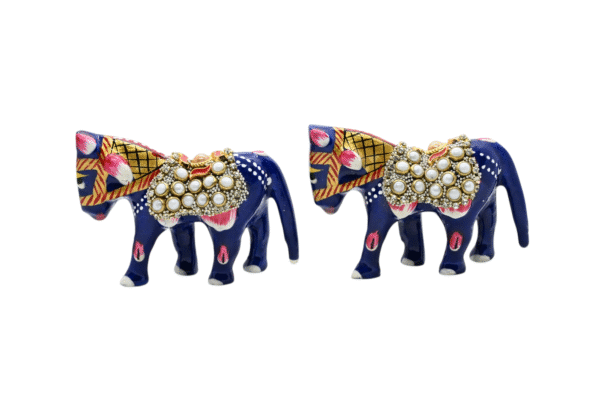 Meenakari Horse Statue Set of 2 with glittering beads | Spiritual Auspicious Handmade Decorative Showpiece Figurine for Home Office Decor and Gift Item