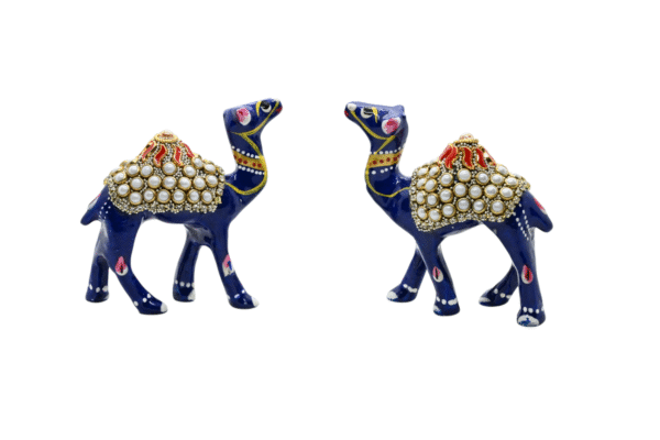Meenakari Handcrafted Camel Figurine/Statue Set of 2 with glittering beads for Good Luck, Home Decor, Office, Tabletop Decor, Studies, Festival, Gift