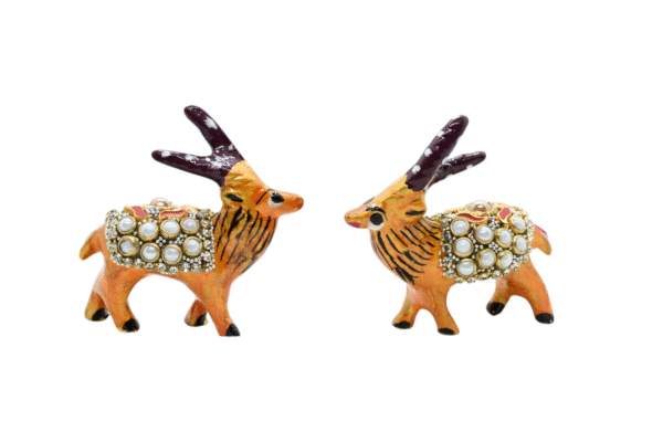 Meenakari Dear Statue with glittering beads Set of 2 - Showpiece Figurine | Positive Energy Home Decor | Harmony & Prosperity | Toys  Good luck Charm 