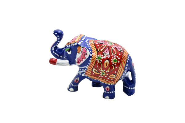 Meenakari Metal Elephant Statue, Trunk Up Elephant Set of 2 – Showpiece Figurine | Positive Energy Home Decor | Harmony & Prosperity | Toys  Good luck Charm (Blue) - Image 2