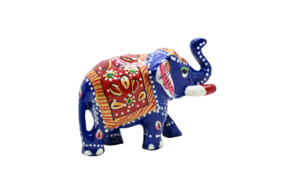 Meenakari Metal Elephant Statue, Trunk Up Elephant Set of 2 – Showpiece Figurine | Positive Energy Home Decor | Harmony & Prosperity | Toys  Good luck Charm (Blue) - Image 3