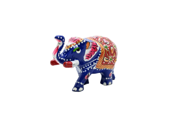 Meenakari Metal Elephant Statue, Trunk Up Elephant Set of 2 – Showpiece Figurine | Positive Energy Home Decor | Harmony & Prosperity | Toys  Good luck Charm (Blue) - Image 5