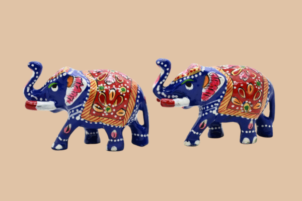Meenakari Metal Elephant Statue, Trunk Up Elephant Set of 2 – Showpiece Figurine | Positive Energy Home Decor | Harmony & Prosperity | Toys  Good luck Charm (Blue) - Image 6