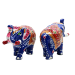 Meenakari Metal Elephant Statue, Trunk Up Elephant Set of 2 – Showpiece Figurine | Positive Energy Home Decor | Harmony & Prosperity | Toys  Good luck Charm (Blue)