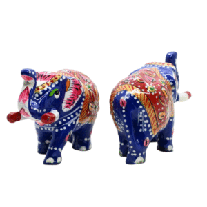 Meenakari Metal Elephant Statue, Trunk Up Elephant Set of 2 – Showpiece Figurine | Positive Energy Home Decor | Harmony & Prosperity | Toys  Good luck Charm (Blue)