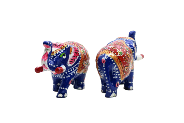 Meenakari Metal Elephant Statue, Trunk Up Elephant Set of 2 – Showpiece Figurine | Positive Energy Home Decor | Harmony & Prosperity | Toys  Good luck Charm (Blue)