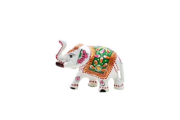 Meenakari Metal Elephant Statue, Trunk Up Elephant Set of 2 – Showpiece Figurine | Positive Energy Home Decor | Harmony & Prosperity | Toys  Good luck Charm (White) - Image 2