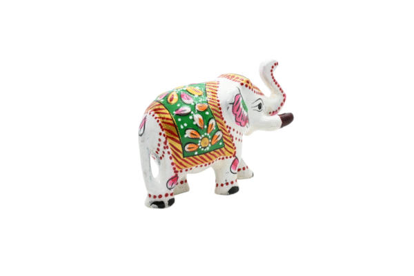 Meenakari Metal Elephant Statue, Trunk Up Elephant Set of 2 – Showpiece Figurine | Positive Energy Home Decor | Harmony & Prosperity | Toys  Good luck Charm (White) - Image 3