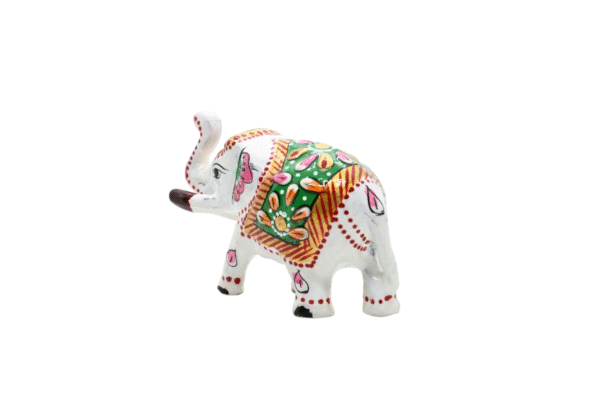 Meenakari Metal Elephant Statue, Trunk Up Elephant Set of 2 – Showpiece Figurine | Positive Energy Home Decor | Harmony & Prosperity | Toys  Good luck Charm (White) - Image 4