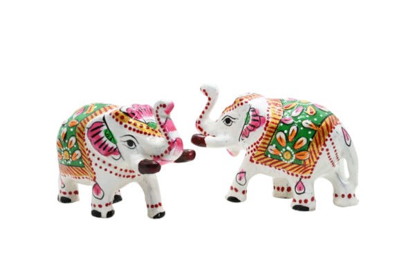 Meenakari Metal Elephant Statue, Trunk Up Elephant Set of 2 – Showpiece Figurine | Positive Energy Home Decor | Harmony & Prosperity | Toys  Good luck Charm (White) - Image 8