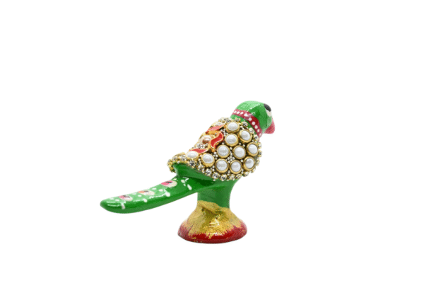 Meenakari Metal Work Parrot with Stone Statue Set of 2 - Showpiece Figurine | Positive Energy Home Decor | Harmony & Prosperity | Toys  Good luck Charm  - Image 3