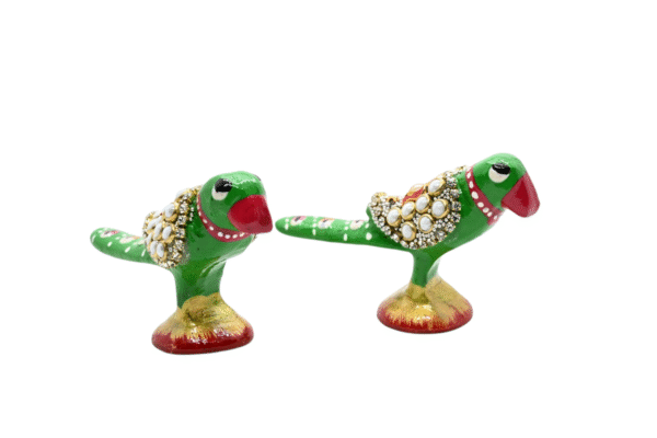 Meenakari Metal Work Parrot with Stone Statue Set of 2 - Showpiece Figurine | Positive Energy Home Decor | Harmony & Prosperity | Toys  Good luck Charm  - Image 5