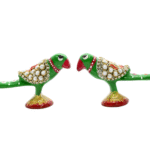 Meenakari Metal Work Parrot with Stone Statue Set of 2 - Showpiece Figurine | Positive Energy Home Decor | Harmony & Prosperity | Toys  Good luck Charm 
