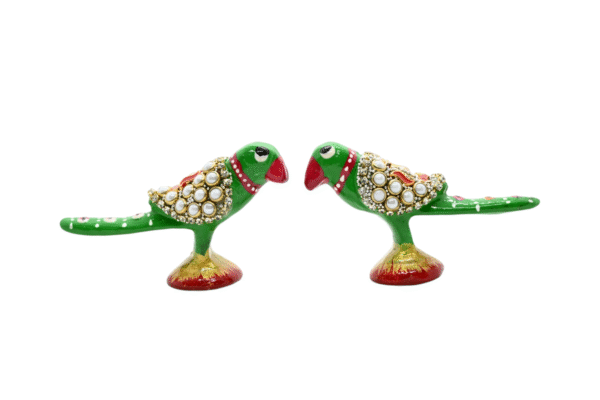 Meenakari Metal Work Parrot with Stone Statue Set of 2 - Showpiece Figurine | Positive Energy Home Decor | Harmony & Prosperity | Toys  Good luck Charm 