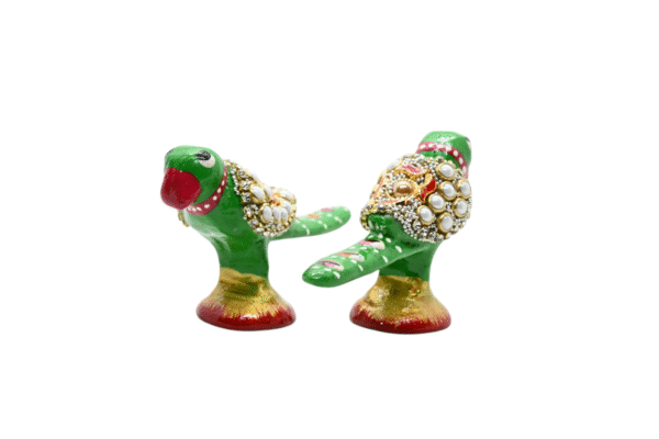 Meenakari Metal Work Parrot with Stone Statue Set of 2 - Showpiece Figurine | Positive Energy Home Decor | Harmony & Prosperity | Toys  Good luck Charm  - Image 7