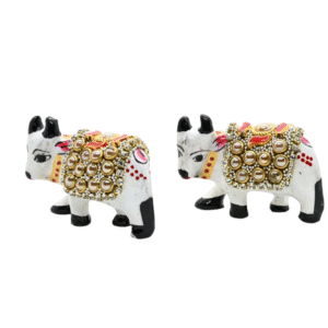 Meenakari Cow with glittering beads Set of 2 – Showpiece Figurine | Positive Energy Home Decor | Harmony & Prosperity | Toys  Good luck Charm