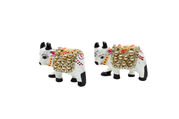 Meenakari Cow with glittering beads Set of 2 – Showpiece Figurine | Positive Energy Home Decor | Harmony & Prosperity | Toys  Good luck Charm