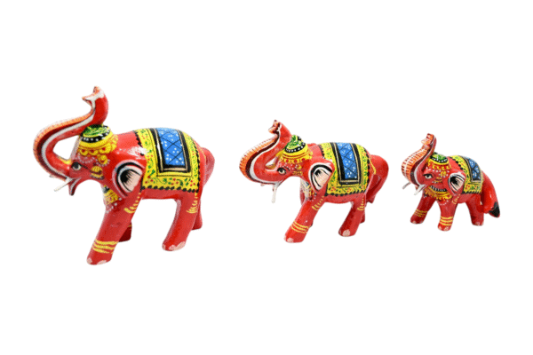 Wooden Elephant Figurines, Traditional, Hand-Painted, Set of 3 Showpiece Figurine | Positive Energy Home Decor | Harmony & Prosperity | Toys  Good luck Charm 