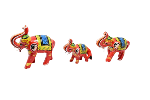 Wooden Elephant Figurines, Traditional, Hand-Painted, Set of 3 Showpiece Figurine | Positive Energy Home Decor | Harmony & Prosperity | Toys  Good luck Charm  - Image 3
