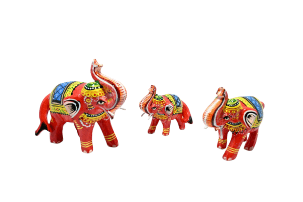 Wooden Elephant Figurines, Traditional, Hand-Painted, Set of 3 Showpiece Figurine | Positive Energy Home Decor | Harmony & Prosperity | Toys  Good luck Charm  - Image 4