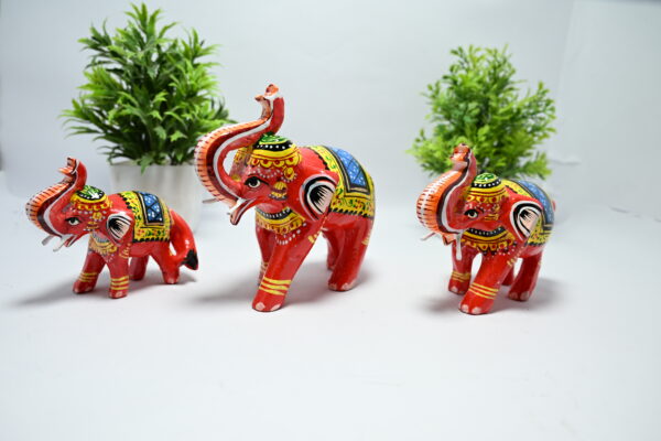 Wooden Elephant Figurines, Traditional, Hand-Painted, Set of 3 Showpiece Figurine | Positive Energy Home Decor | Harmony & Prosperity | Toys  Good luck Charm  - Image 8