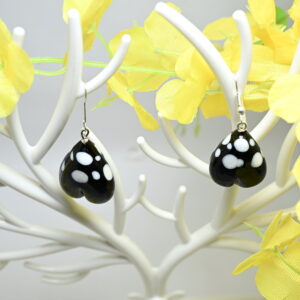handmade lampwork glass beaded drop earrings black - Heart Shape