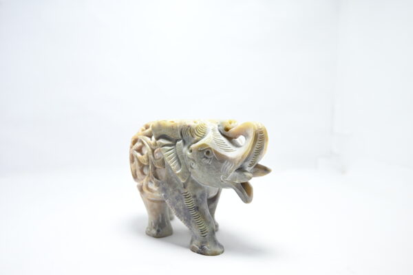 Natural Soapstone Elephant Sculpture Hand Carved Jali Work Trunk Up Showpiece Figurine | Positive Energy Home Decor | Harmony & Prosperity | Worship |  Good luck Charm (Baby Inside Mother's Tummy) - Image 2