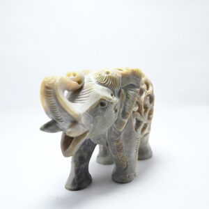 Natural Soapstone Elephant Sculpture Hand Carved Jali Work Trunk Up Showpiece Figurine | Positive Energy Home Decor | Harmony & Prosperity | Worship |  Good luck Charm (Baby Inside Mother's Tummy)