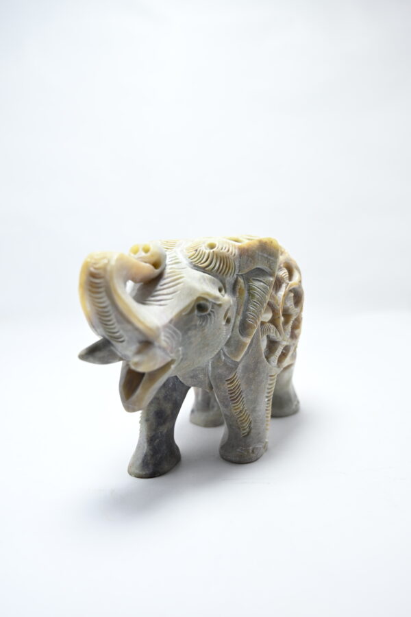 Natural Soapstone Elephant Sculpture Hand Carved Jali Work Trunk Up Showpiece Figurine | Positive Energy Home Decor | Harmony & Prosperity | Worship |  Good luck Charm (Baby Inside Mother's Tummy)