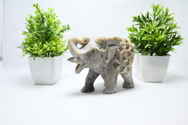 Natural Soapstone Elephant Sculpture Hand Carved Jali Work Trunk Up Showpiece Figurine | Positive Energy Home Decor | Harmony & Prosperity | Worship |  Good luck Charm (Baby Inside Mother's Tummy) - Image 3