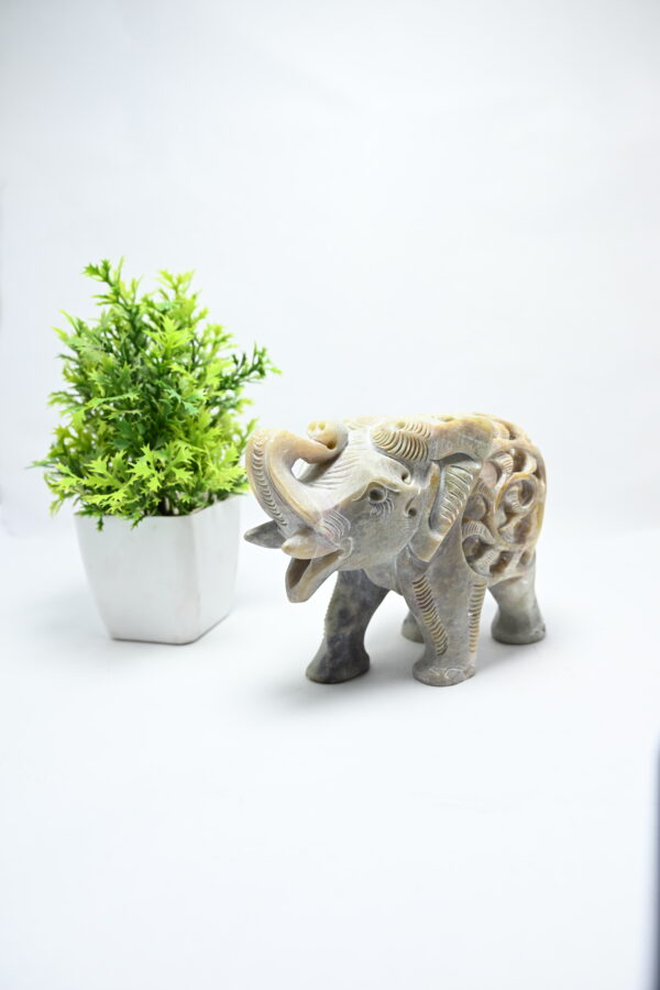 Natural Soapstone Elephant Sculpture Hand Carved Jali Work Trunk Up Showpiece Figurine | Positive Energy Home Decor | Harmony & Prosperity | Worship |  Good luck Charm (Baby Inside Mother's Tummy) - Image 4
