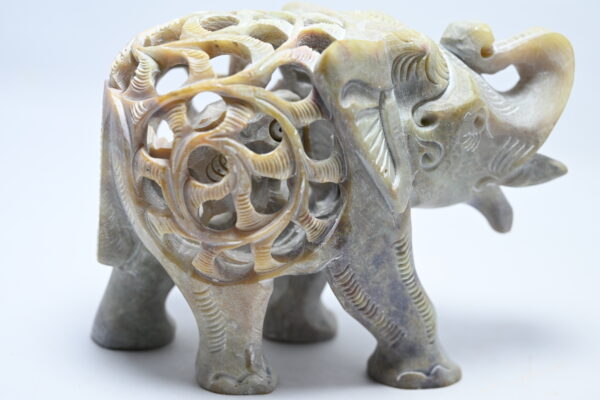 Natural Soapstone Elephant Sculpture Hand Carved Jali Work Trunk Up Showpiece Figurine | Positive Energy Home Decor | Harmony & Prosperity | Worship |  Good luck Charm (Baby Inside Mother's Tummy) - Image 6