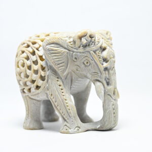 Natural Soapstone Elephant Sculpture Hand Carved Jali Work Trunk Down Showpiece Figurine | Positive Energy Home Decor | Harmony & Prosperity | Worship |  Good luck Charm (Baby Inside Mother's Tummy)