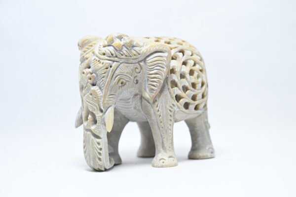 Natural Soapstone Elephant Sculpture Hand Carved Jali Work Trunk Down Showpiece Figurine | Positive Energy Home Decor | Harmony & Prosperity | Worship |  Good luck Charm (Baby Inside Mother's Tummy) - Image 3