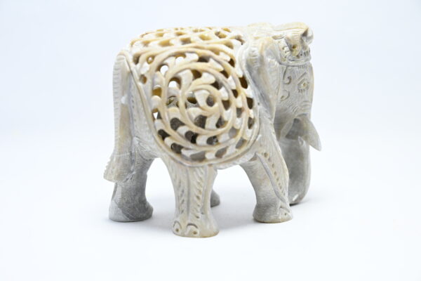 Natural Soapstone Elephant Sculpture Hand Carved Jali Work Trunk Down Showpiece Figurine | Positive Energy Home Decor | Harmony & Prosperity | Worship |  Good luck Charm (Baby Inside Mother's Tummy) - Image 5