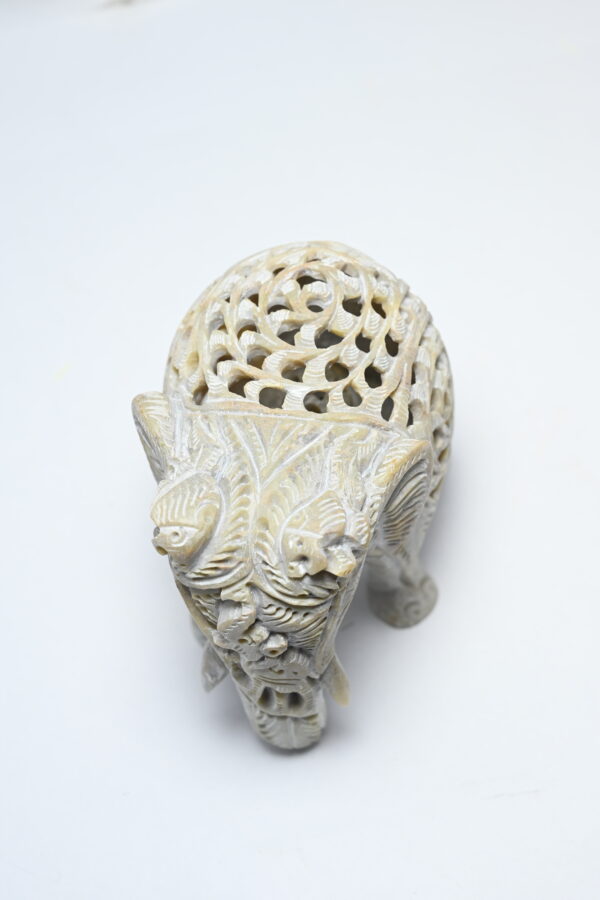 Natural Soapstone Elephant Sculpture Hand Carved Jali Work Trunk Down Showpiece Figurine | Positive Energy Home Decor | Harmony & Prosperity | Worship |  Good luck Charm (Baby Inside Mother's Tummy) - Image 6